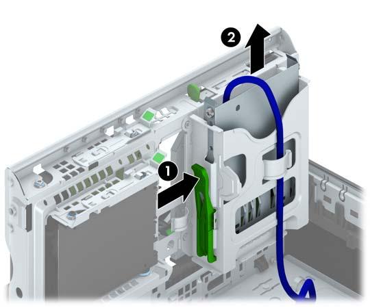 8. Desligue os cabos da unidade da parte de trás da unidade ou, se estiver a remover um leitor de cartões multimédia, desligue o cabo USB da placa de sistema, como indicado na seguinte ilustração. 9.