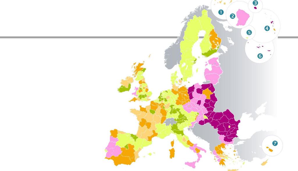 Mas ainda existem disparidades entre regiões PIB per capita* *índice UE27=100 < 50 75-90 100-125 50-75 90-100 > 125 Média 2006-2007 2008 Continua a ser