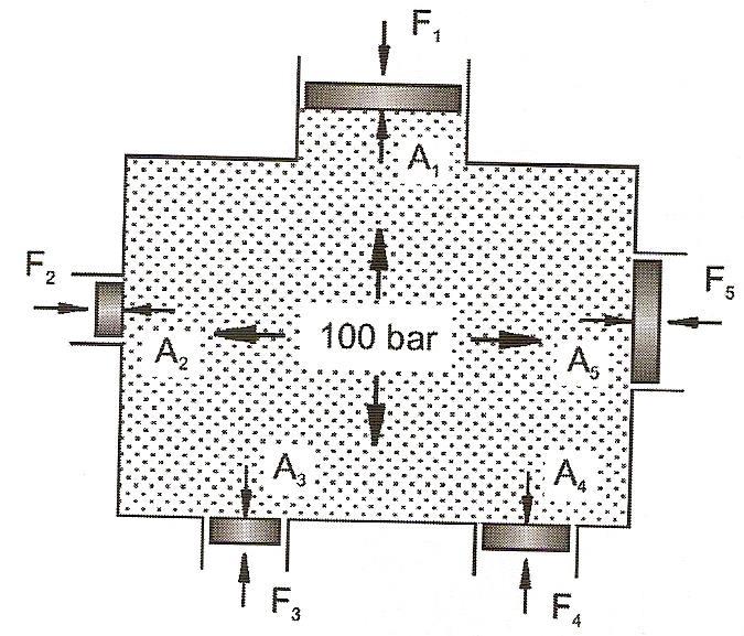 Princípio de Pascal: se uma força externa for aplicada sobre uma parcela de área de um fluido confinado, a pressão decorrente será transmitida integralmente a todo o fluido e a área do recipiente que