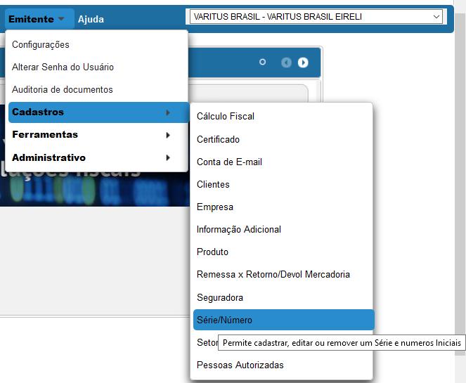 configurar qual série você utiliza na emissão de notas, e qual a