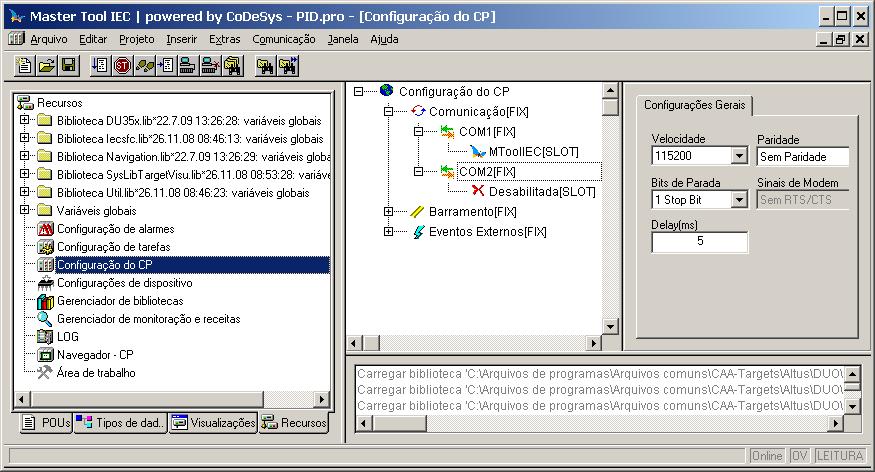 Portas de Comunicação Estão disponíveis para o usuário acesso as duas portas de comunicação do DU351: RS-232C: interface para programação do Duo através do protocolo MasterTool IEC ou comunicação