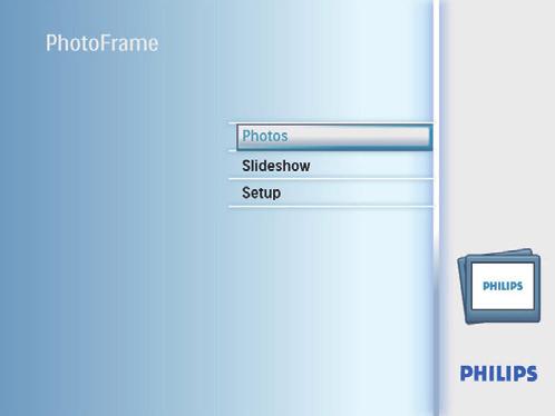 Para remover um dispositivo de armazenamento, puxe-o para fora da PhotoFrame. 2 Reproduzir Visualizar fotografi as Nota Pode apenas reproduzir fotografi as JPEG na PhotoFrame.