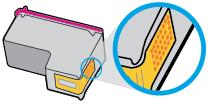 Segure o cartucho de tinta pelas laterais, com a parte inferior apontada para cima, e localize os contatos elétricos no cartucho.