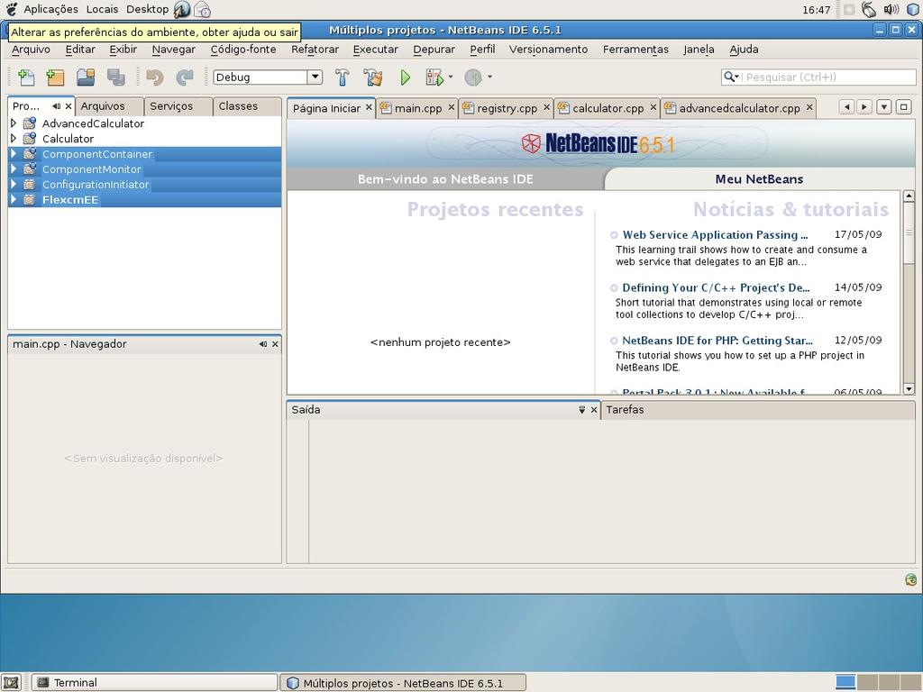 3.8 Importando os projetos no NetBeans Com o netbeans instalado proceda com a importação dos componentes do FlexCM. É importante executar o netbeans com privilégios de root.