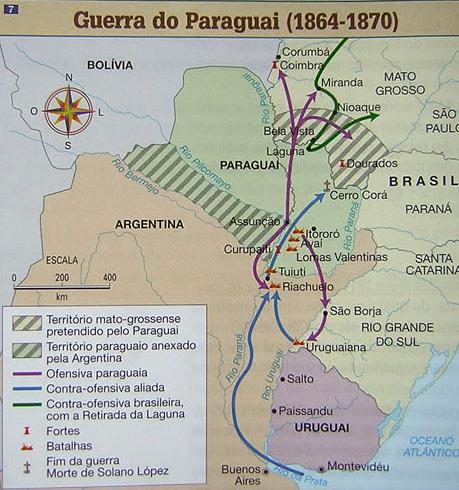 Operações Militares: * 1864 1865 - ofensiva Paraguaia no Brasil e Argentina * 1866 1868 - Gal.