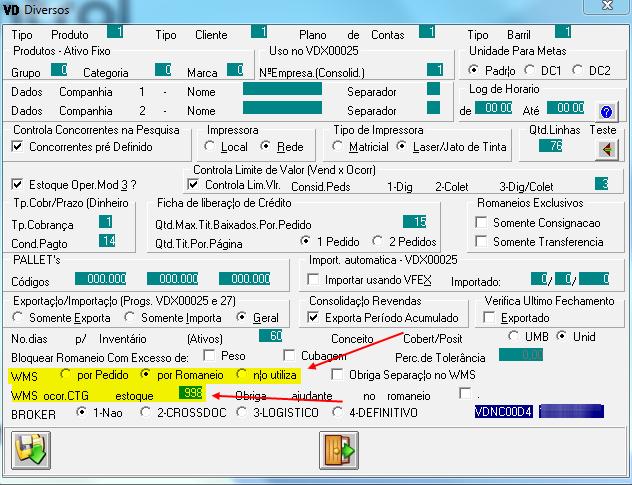 5 O controle do WMS poderá ser configurado para funcionar por Pedido ou por Romaneio e a opção padrão é não utiliza que define que a rotina não está habilitada para uso: Campo WMS por Pedido