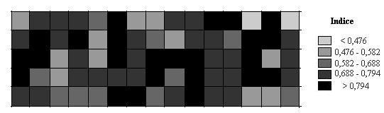 Figura 3 Carta de espacialização do índice de distribuição com células quadradas.