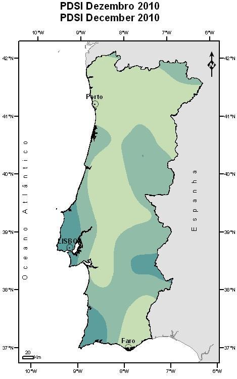 Figura 6 Insolação em Dezembro 2010 Fenómenos Climáticos Relevantes 1 Situação de Seca Meteorológica Em 31 de Dezembro de 2010 e de acordo com o Observatório de Seca do IM, não existe seca