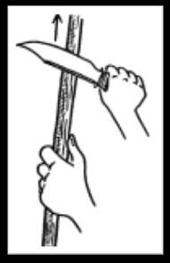 Como cortar um pau com a Faca de Mato Para evitar que se corte um dedo ou uma mão, os movimentos da faca devem ser sempre feitos