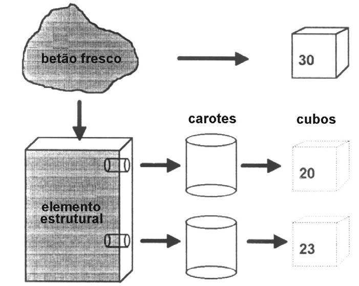 elação Carotes - Cubos cubos resistência potencial; carotes resistência real.