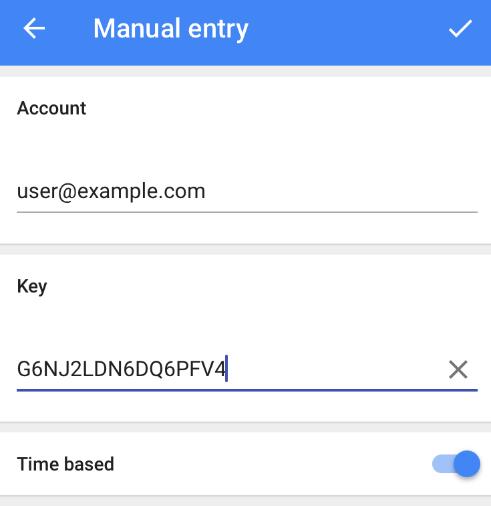 9 B - 9 Digite o nome de usuário (conta de e-mail que será usada parar a configuração) e digite o código que foi gerado na página de configurações no espaço Key do aplicativo Google Authenticator,