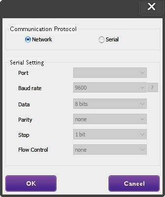 Gerir ecrãs 11 Ligação Ethernet (LAN) 1. Clique em Definição na Barra de ferramentas. Surgirá uma caixa de diálogo a pedir que especifique o Protocolo de Comunicação. 2. Selecione Rede e clique em OK.