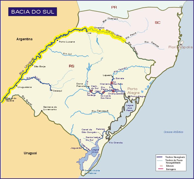 A bacia do Uruguai tem um trecho planáltico, com bom potencial hidrelétrico. Porém com pouco aproveitamento.