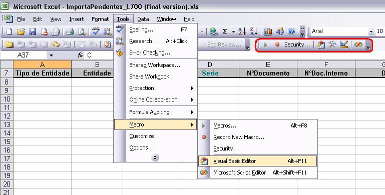 Barra de ferramentas Visual Basic Design Mode Control Toolbox 2. Nessa barra de ferramentas seleccionar: a. O botão Design Mode; b.