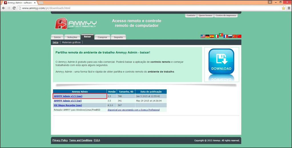 Como baixar e instalar AmmyAdmin? - FAQ12 o Acesse o site abaixo: http://www.ammyy.com/pt/downloads.html Clique em AMMYY Admin V3.