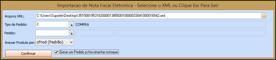 pedido de compras relacionado ao XML que será importado, referencie o mesmo neste campo; Gerar um Pedido p/ Movimentar Estoque: Caso ainda não tenha criado o Pedido de Compra e queira movimentar o