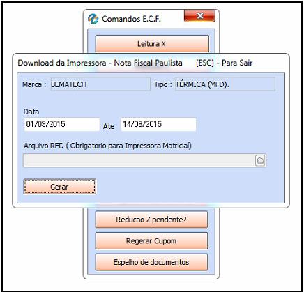 Marca: Neste campo aparecerá a marca do ECF (Emissor de Cupom Fiscal) que está instalado e configurado no sistema.