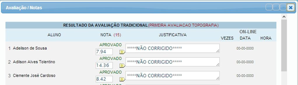 Página 15 de 21 Agora surgirá a janela abaixo para inserção das notas dos alunos.