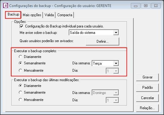 OBS: Além do backup completo do banco de dados, você poderá também realizar o backup das últimas modificações do seu banco de dados.