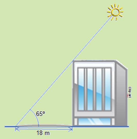 PÁGINA 45 AGORA, ÉCOMVOCÊ!!! 1- Quando o ângulo de elevação do sol é de 65º, a sombra de um prédio mede 18 m. Qual é a altura aproximada do prédio?
