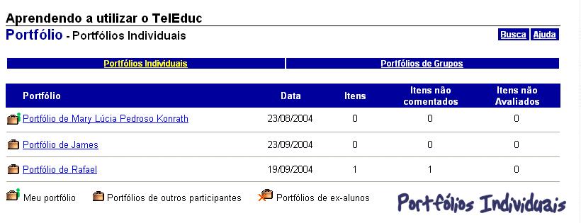 Neste quesito, o Teleduc traz uma organização bem interessante, com o Portfólio dos alunos, que têm um controle bastante refinado de acesso (podendo liberar o acesso para visualização também de