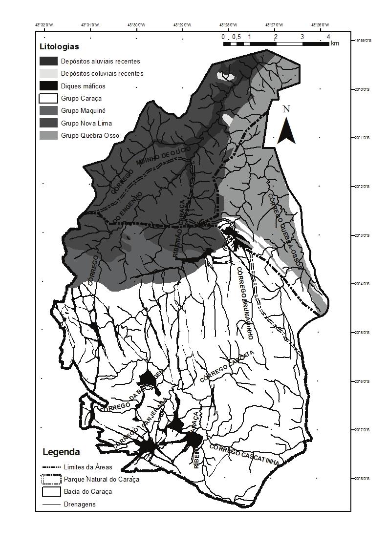 Assinatura geológica e influência do uso e da ocupação do solo na geoquímica de águas e sedimentos da bacia do ribeirão Caraça, Catas Altas, MG 43'32'0'W 43'31'0'W 43'30'0'W 43'29'0'W 43'28'0'W