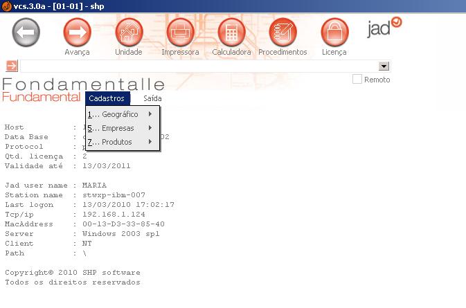 A parte inicial do JAD ficou assim: Só há a o item que incluímos, e Saída. Os menus que não excluímos. O mesmo usuário: Maria.