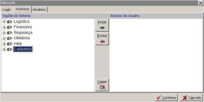 SEGUNDA PARTE DA CONFIGURAÇÃO DE USUARIOS Se navegarmos com este usuário, podemos perceber que algumas abas não estão disponíveis. Veja um exemplo: Não há operações possíveis dentro do cadastro.