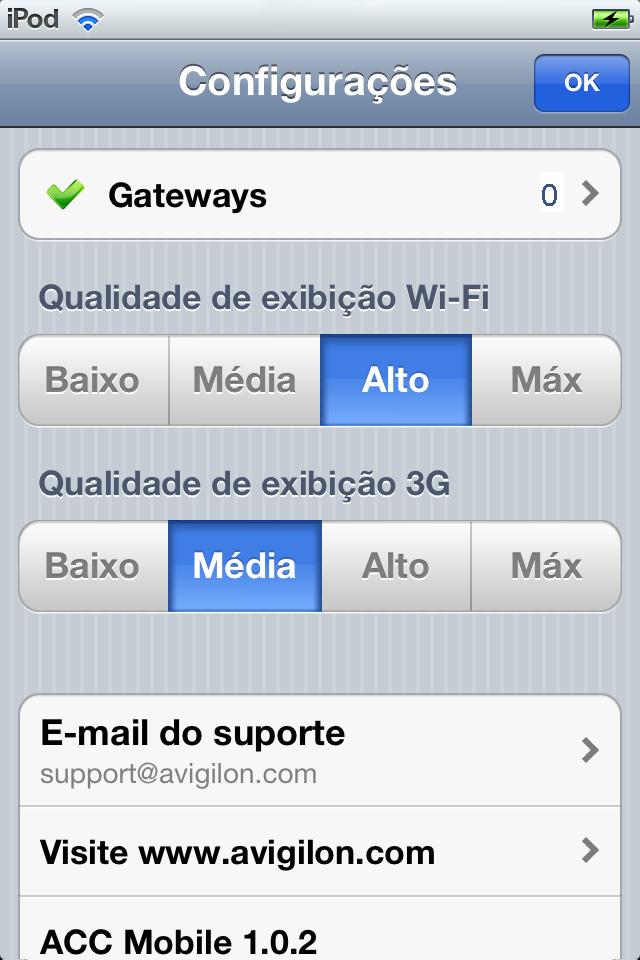 Complete os procedimentos a seguir: Adicionando um Gateway Ao abrir seu ACC Mobile pela primeira vez, você é levado para a tela Configurações. Note que lado de Gateways está o número 0.