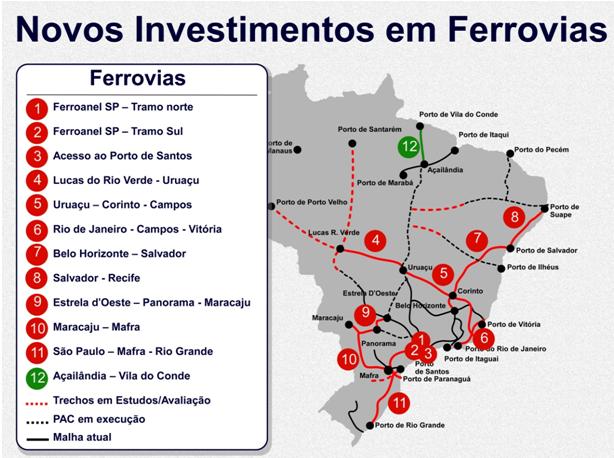 Trechos Ferroviários do Programa de Inves=mento em Logís=ca (PIL) Expansão da malha