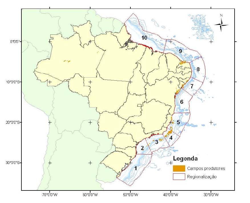95 Figura 30 - Divisão da costa brasileira para controle de poluição de empreendimentos de E&P de O&G offshore em 2009. Fonte. NT 07/11. IBAMA.