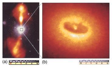 (a) Imagem combinada óptico/rádio da galáxia elíptica gigante NGC4261, mostra a imagem branca da galáxia visível.