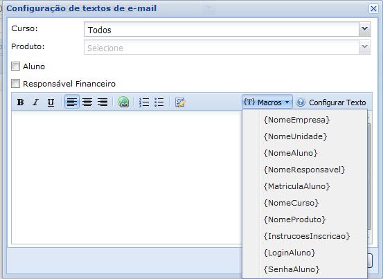 23. Configuração de textos de e-mail Criação de novo item que permite a configuração de textos de e-mail que