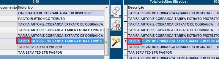 Figura 12: Exemplo de palavras para cadastro Desta forma pode ser cadastrada na tela PG045 a palavra TARIFA para Descrição do Extrato e TARIFA para a Descrição do Movimento.