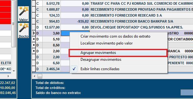 Para o extrato, selecionam-se as linhas da mesma forma com o botão CRTL pressionado, porem ao terminar de escolher as linhas, é