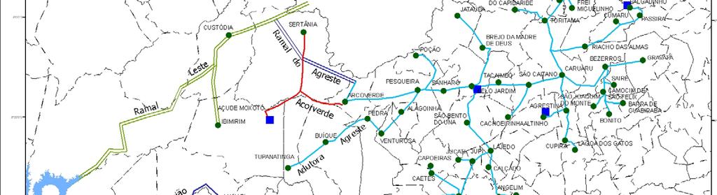 1100km de adutoras para a região de maior deficit hídrico do país: 1,9 milhão de pessoas ABASTECIMENTO DO AGRESTE : 70 CIDADES, 80