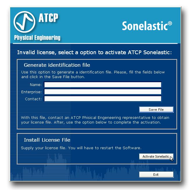 Passo 11 Após o recebimento do arquivo de licença, execute novamente o Software Sonelastic e carregue o arquivo de licença clicando no botão Activate Sonelastic.