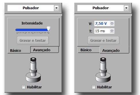 Se a opção Pulsador for ativada, a seguinte tela aparecerá. Figura 21. Aba para configuração do Pulsador. Nesta tela é possível ajustar a intensidade do pulso aplicado.