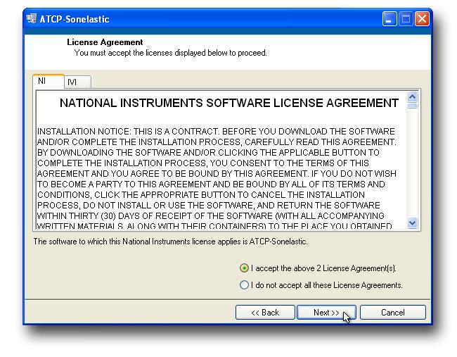 Passo 05 Leia os acordos de licença da National Instruments, relativos aos plug-ins utilizados