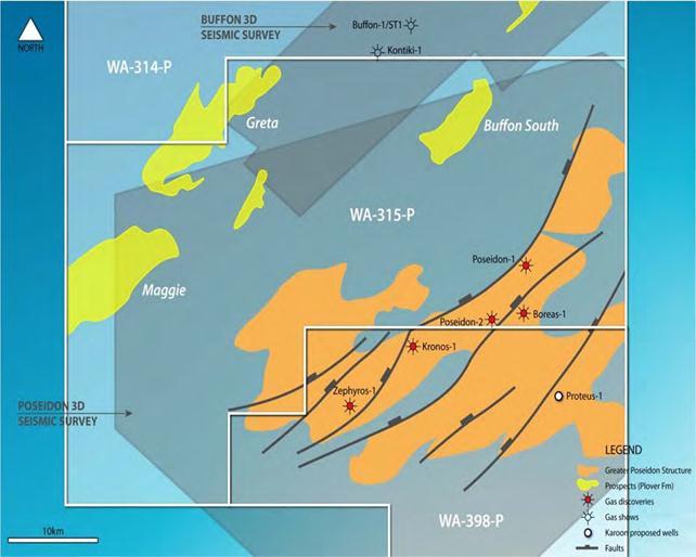 Operações na Austrália Bacia de Browse Novo Diagrama do play da Formação Montara na área Poseidon Resultados do Poço Proteus: Proteus 1, localizado a sudeste de outros poços na Área Maior de