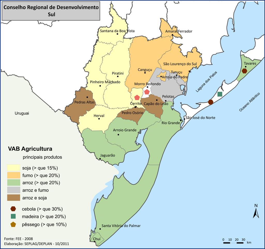 Figura 2 - Principais produtos da agricultura nos municípios do COREDE Sul, em 2008.