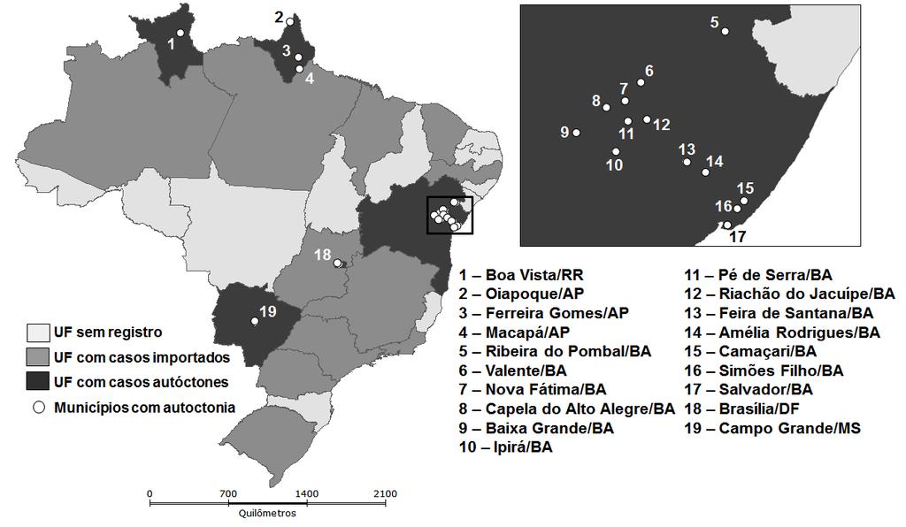 Tabela 6 Municípios com registros de casos autóctones de febre de chikungunya até a Semana Epidemiológica 30, Brasil, 2015 Município Casos notificados Incidência (/100 mil hab.