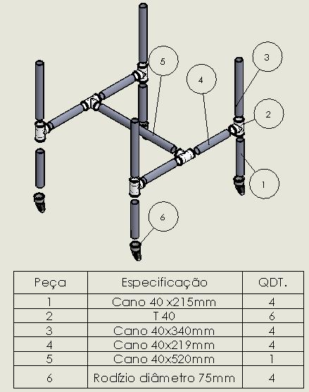 BASE MONTAGEM DA BASE -Passo 1: Junte os canos de 215 mm e 340 mm com a conexão T como mostrado na figura 4 (4