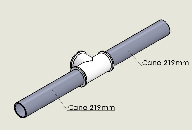Passo 1 - Esquema de Montagem Base -Passo 2: Junte 2 canos de 219 mm com a conexão T como mostrado na figura 5 (2