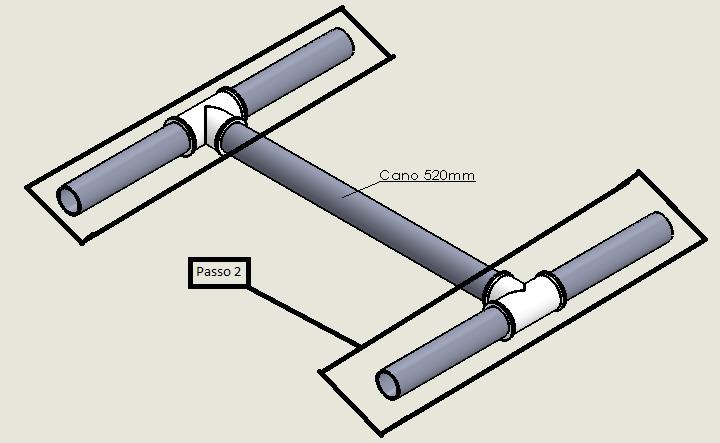 -Passo 3: Junte as 2 unidades do passo 2 com um cano de 520 mm, como