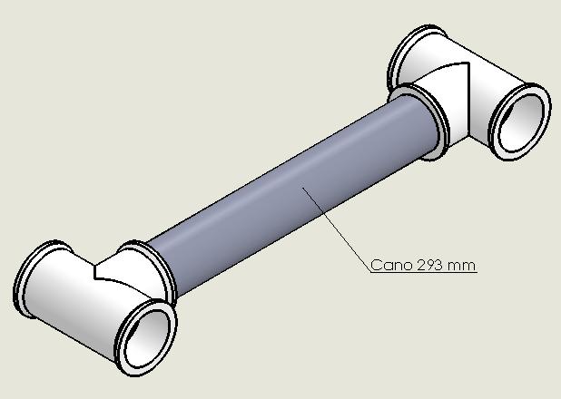 MONTAGEM DO ASSENTO -Passo 1: Juntar 2 conexões T com um cano de 293 mm, como mostrado na