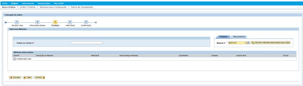 SELECIONAR O BOTÃO ADICIONAR MATERIAL SELECIONADO PARA A LISTA E.