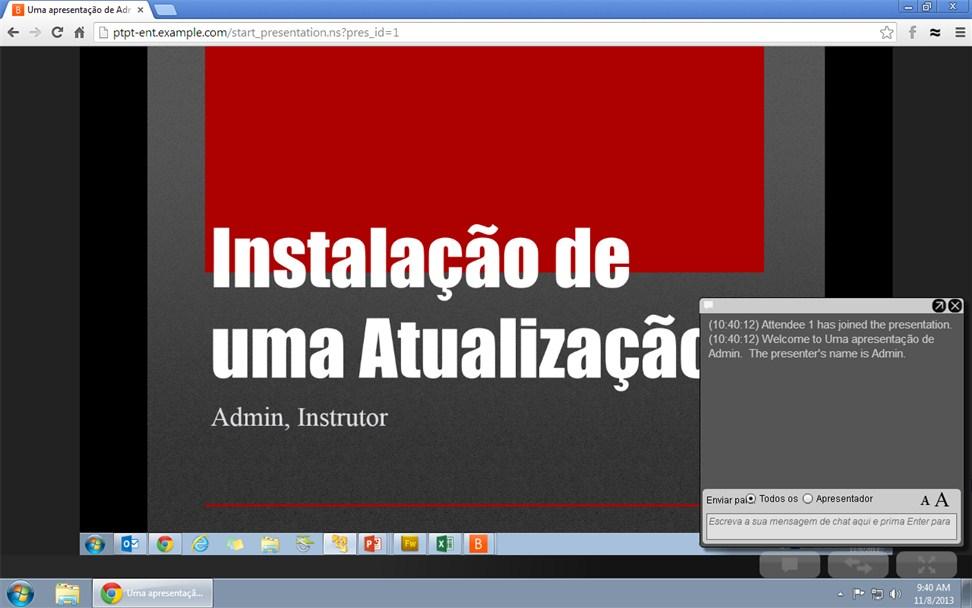 INTERFACE DE APOIO TÉCNICO AO CLIENTE Para participar numa apresentação, o seu participante estabele ligação de forma imediata e directa através de um browser, utilizando a plataforma Flash no