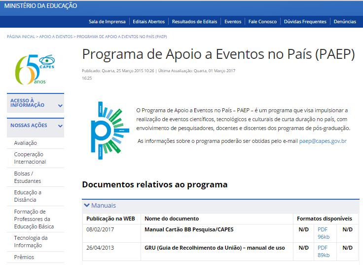 Eventos no País (PAEP).