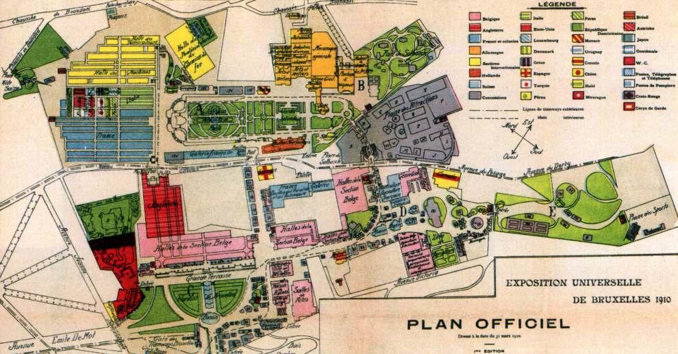 Fig.3- Plano geral da Exposição Universal de Bruxelas em 1910. O 'novo' Panorama do Rio de Janeiro foi exposto atrás do pavilhão do Brasil em 1910.